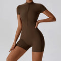 For European American Summer Zipper Seamless Spaghetti Strap Short-sleeved Yoga Dance Fitness Tight Sports Jumpsuit Swimsuit-5