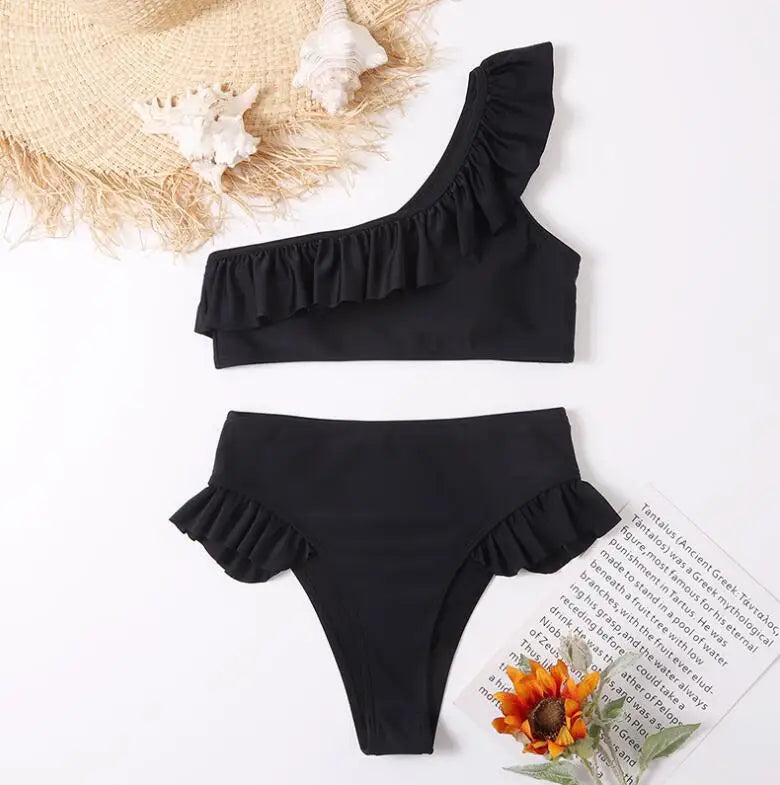 New Arrivals  3Colors One Shoulder Swimwear With Ruffle Sexy Woman High Waist Brazilian Bikini-3