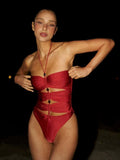 Baishiwei 2025 Sexy Solid Red One Pieces Swimsuit Cut Out Bathing Suit Halter Neck Bodysuit for Women Summer Backless Holiday-6